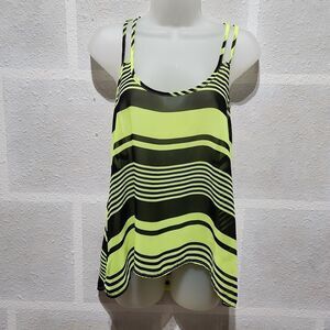 American Dream Sheer Neon & Black Striped Tank Top
